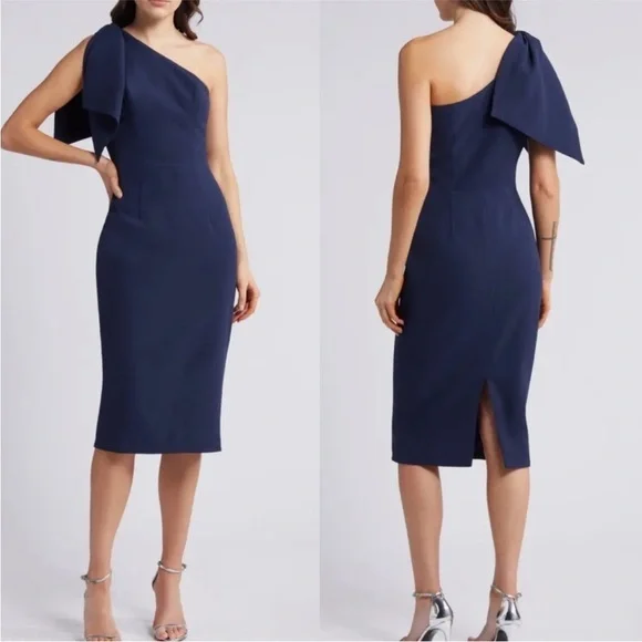 Dress the Population | Dresses | Dress The Population Tiffany Oneshoulder  Midi Dress Blue Size Large Nwt | Poshmark